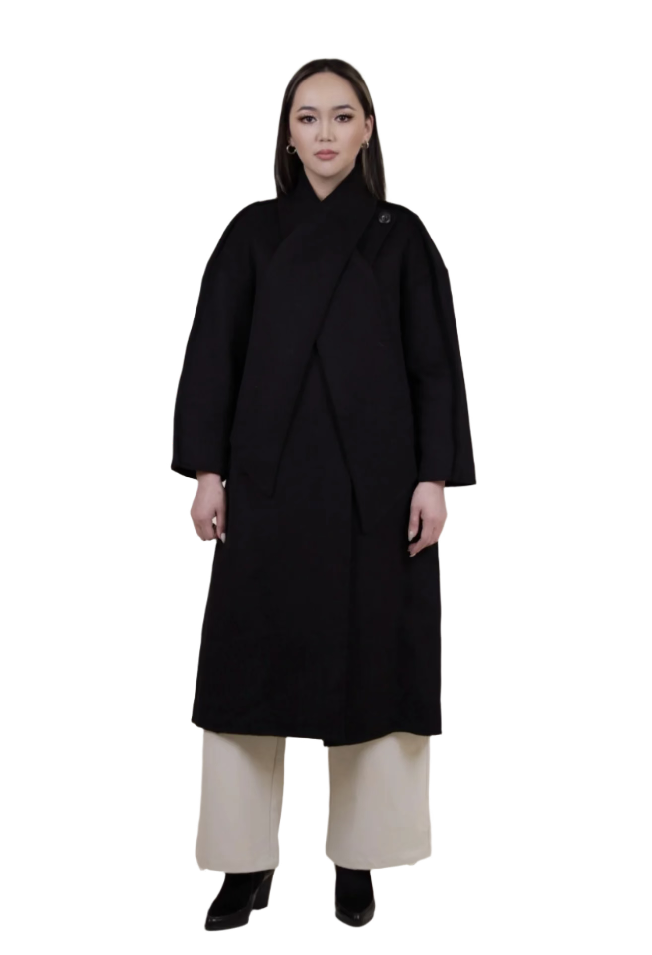 Cashmere Coat With Wrapped Neck Scarf