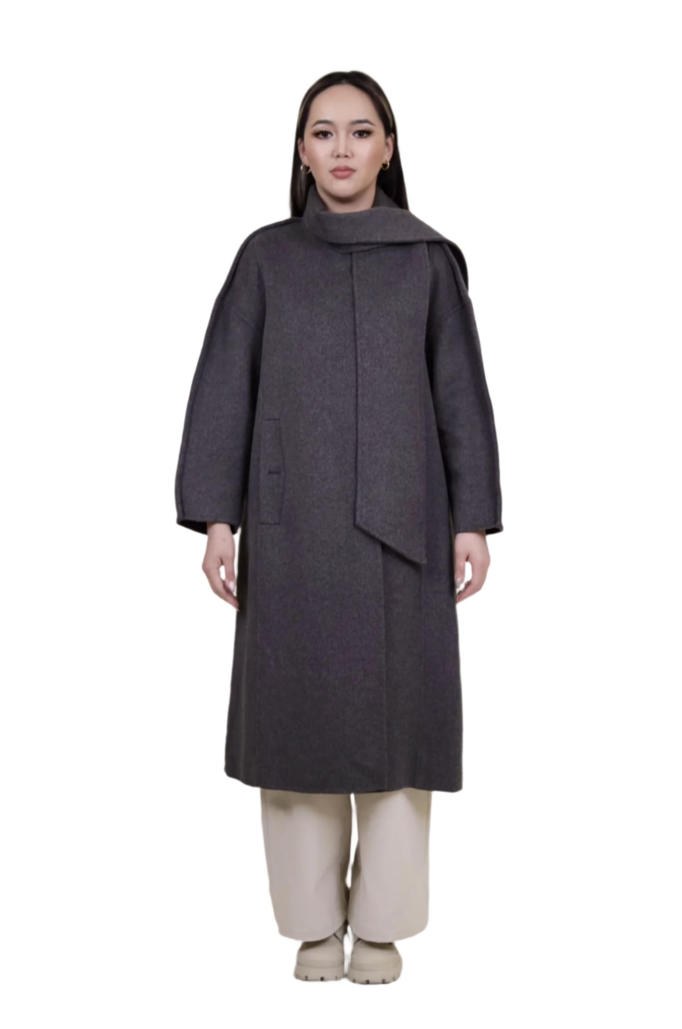 Cashmere Coat With Wrapped Neck Scarf