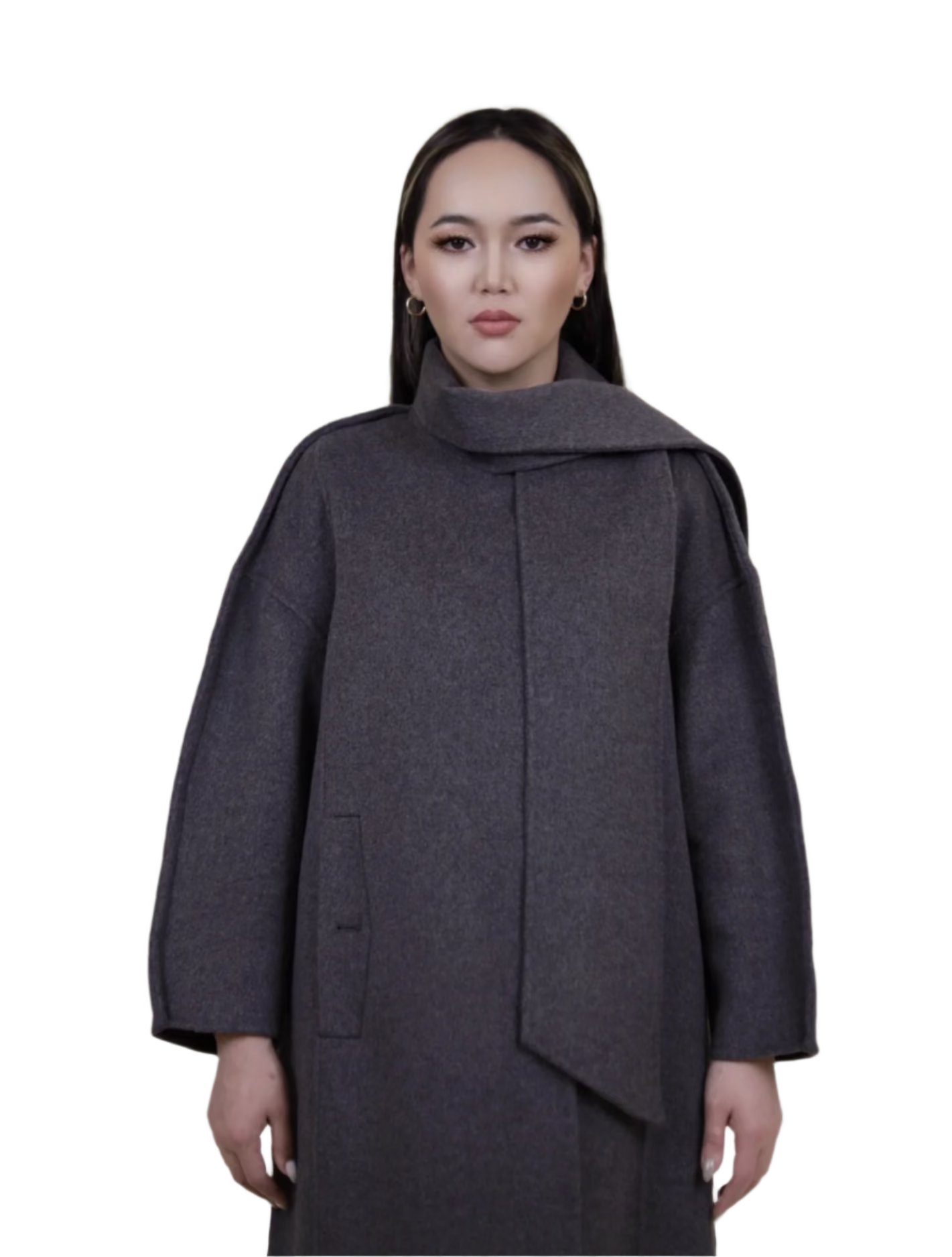 Cashmere Coat With Wrapped Neck Scarf