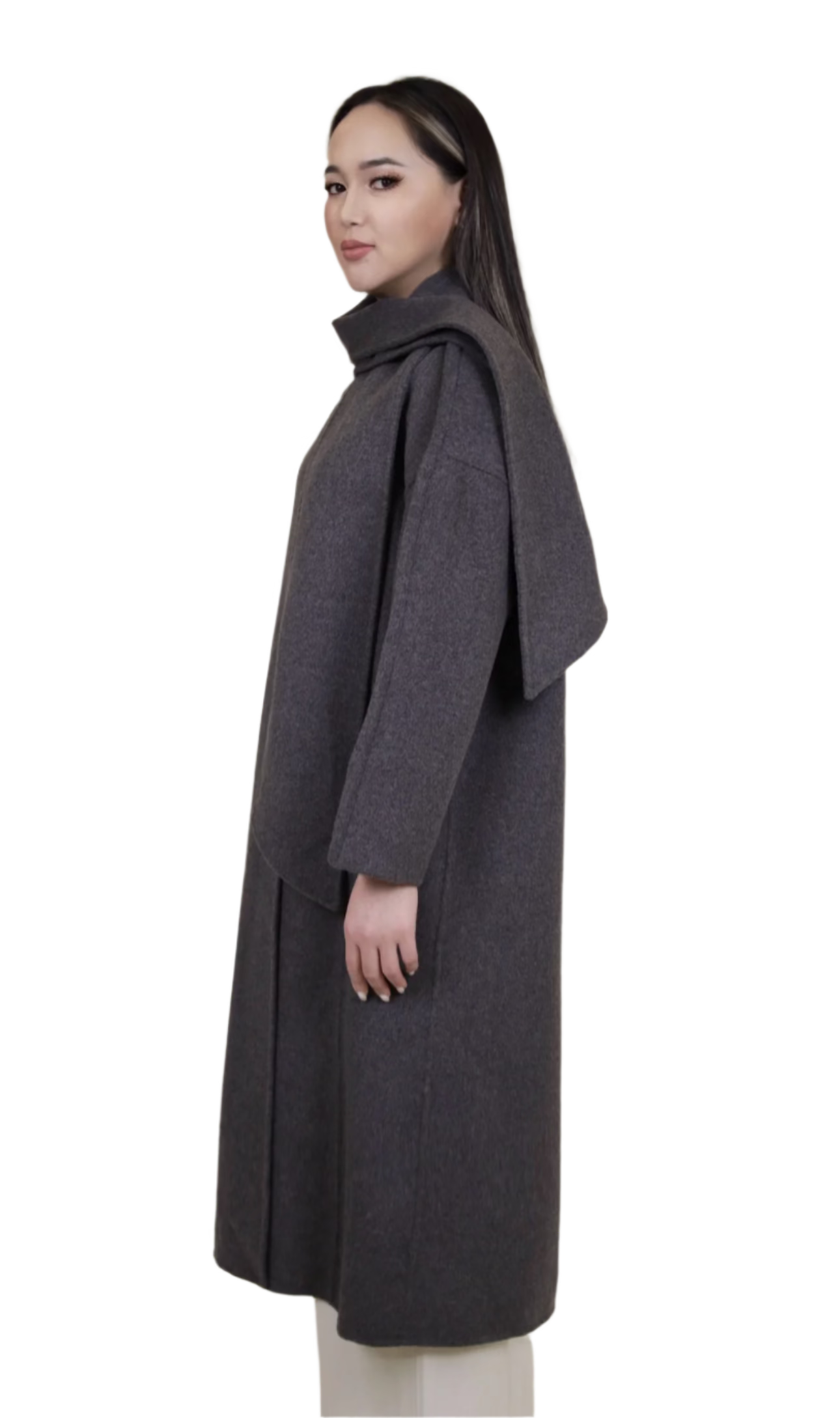 Cashmere Coat With Wrapped Neck Scarf