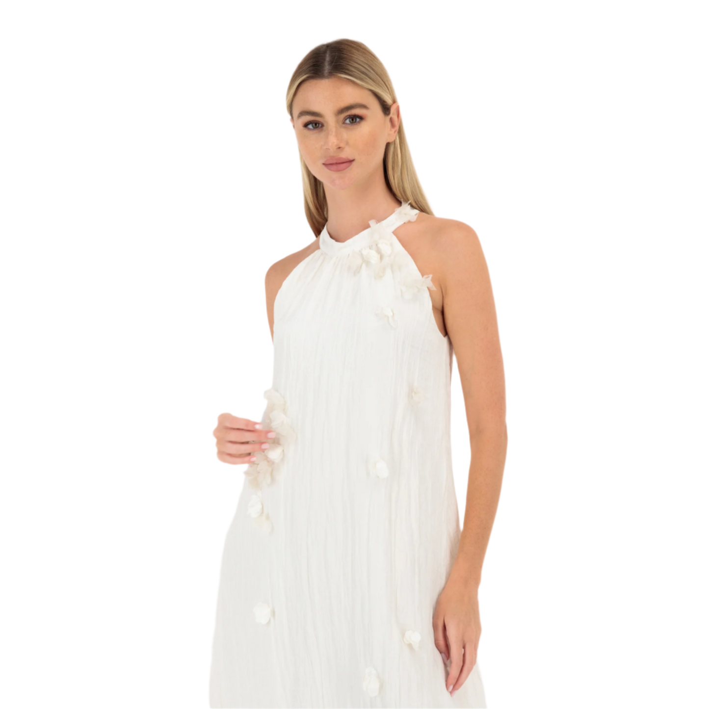 Floral Applique Flowy Halterneck Maxi Dress