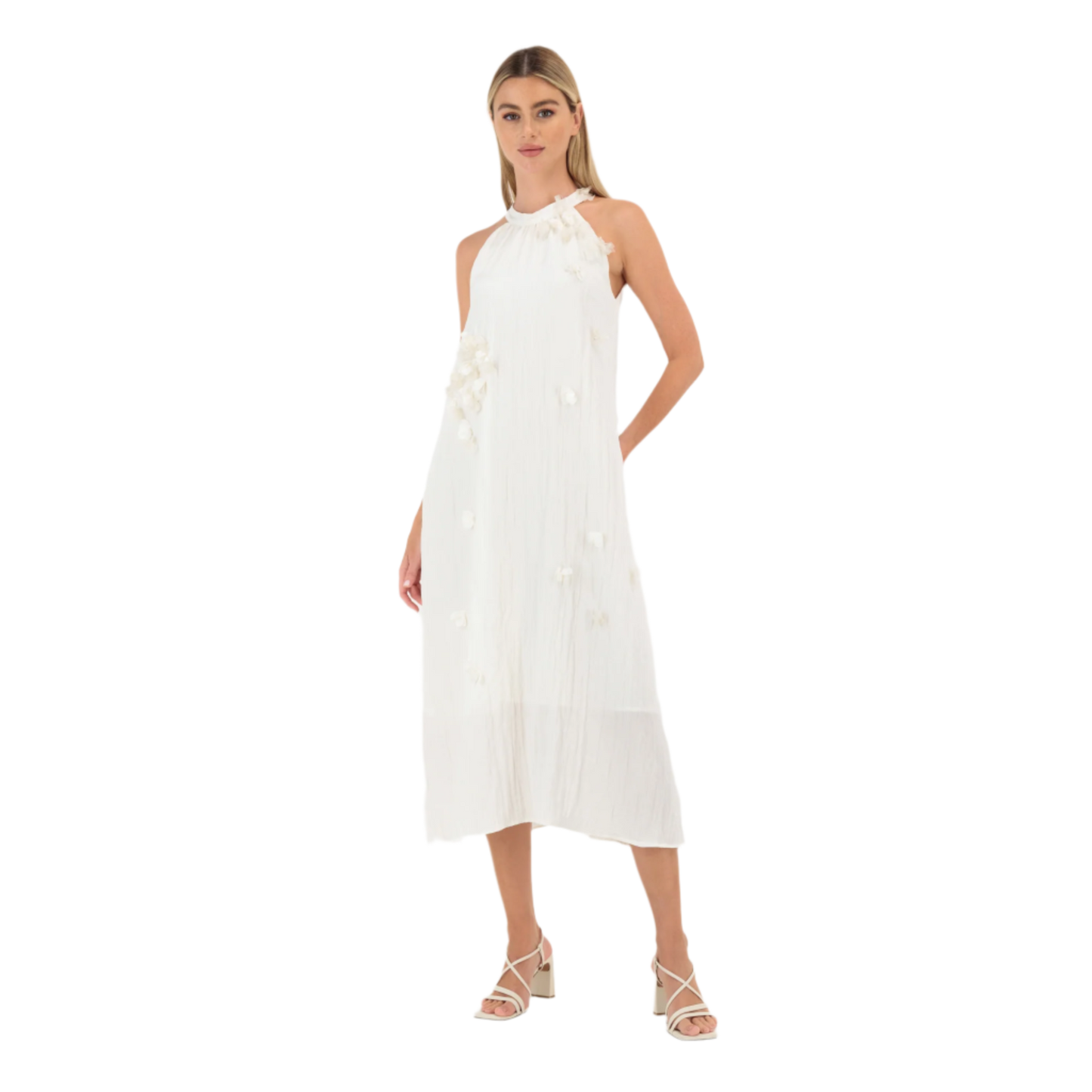 Floral Applique Flowy Halterneck Maxi Dress