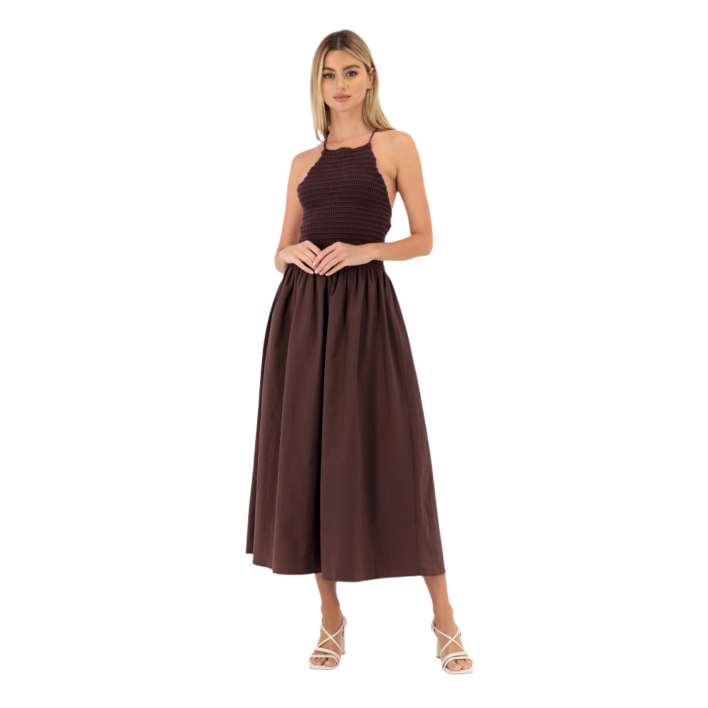 Maroon Summer Dress with Tie-back & Blazer