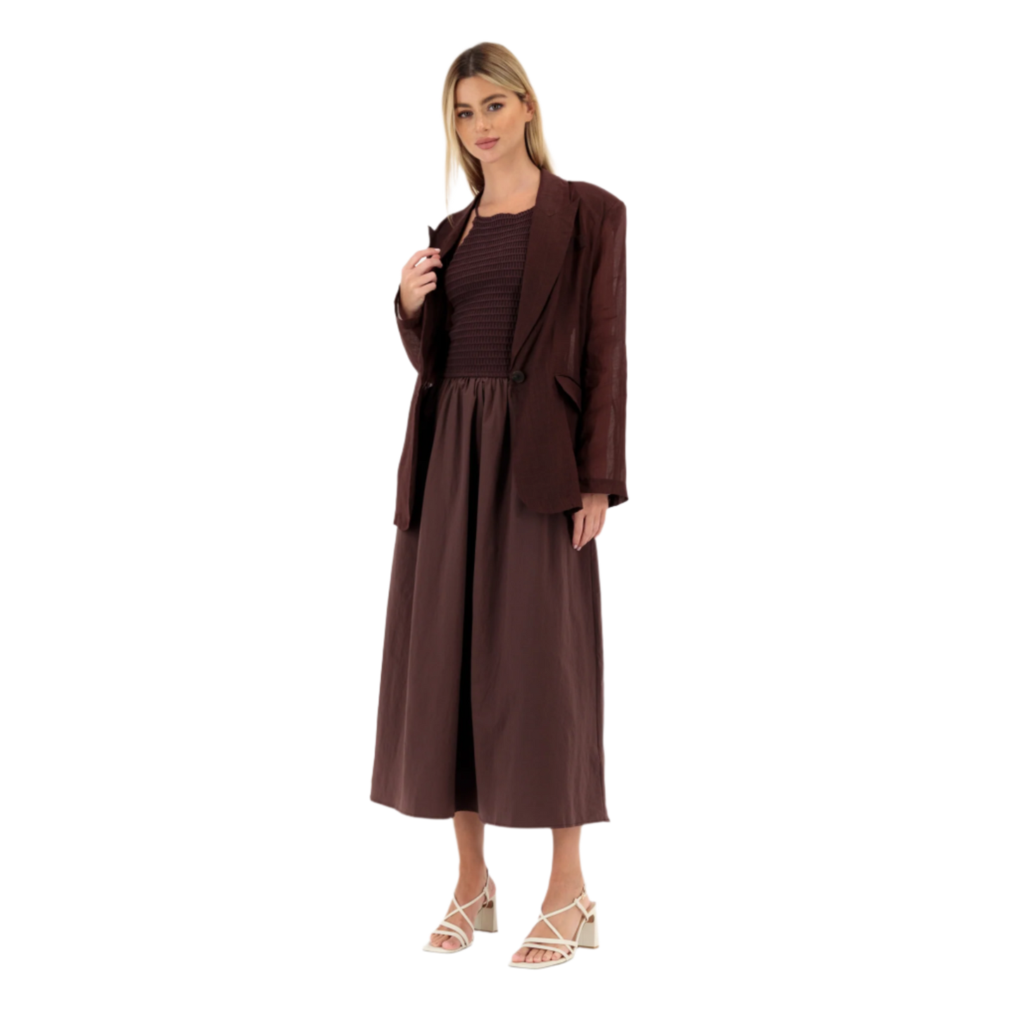 Maroon Summer Dress with Tie-back & Blazer