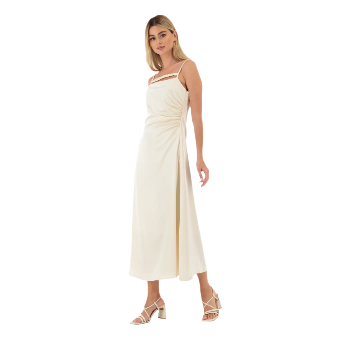 Light Peach Satin Dress With Bling Shirt