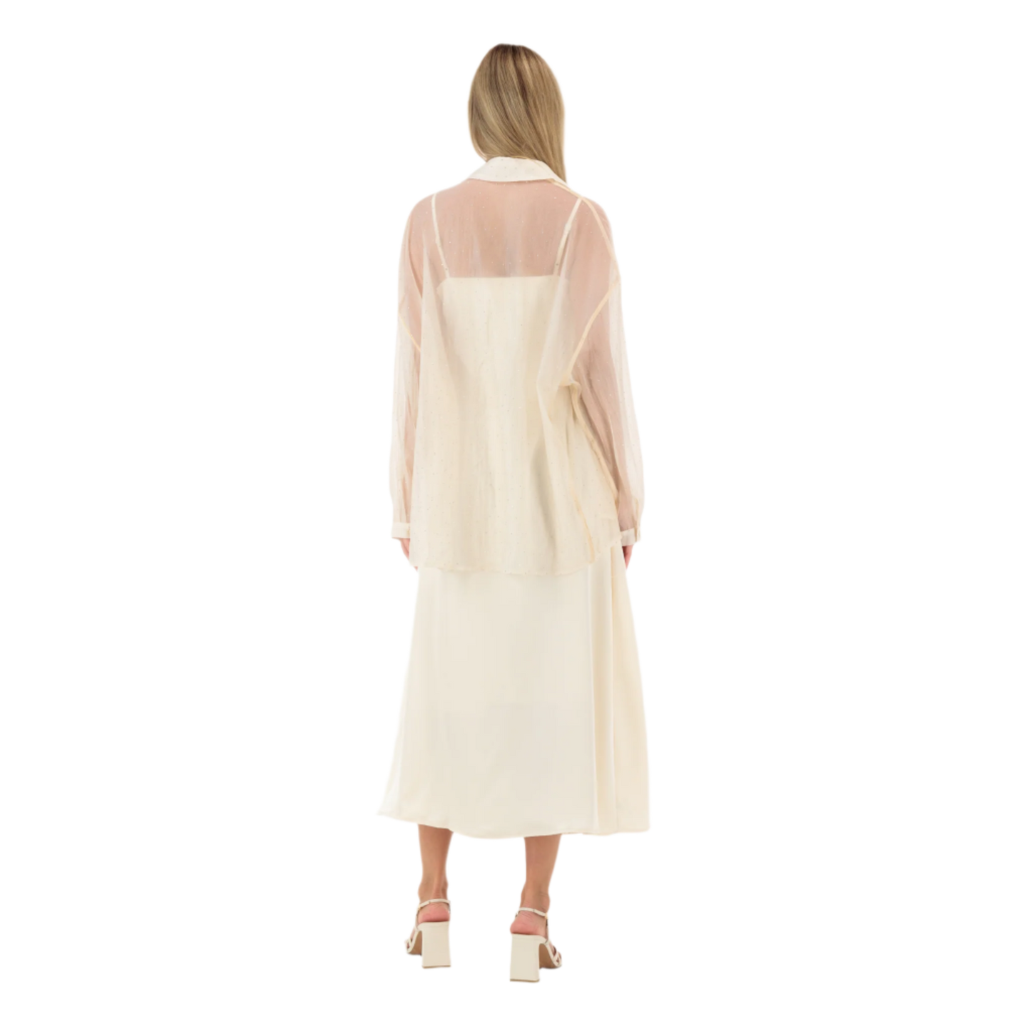 Light Peach Satin Dress With Bling Shirt