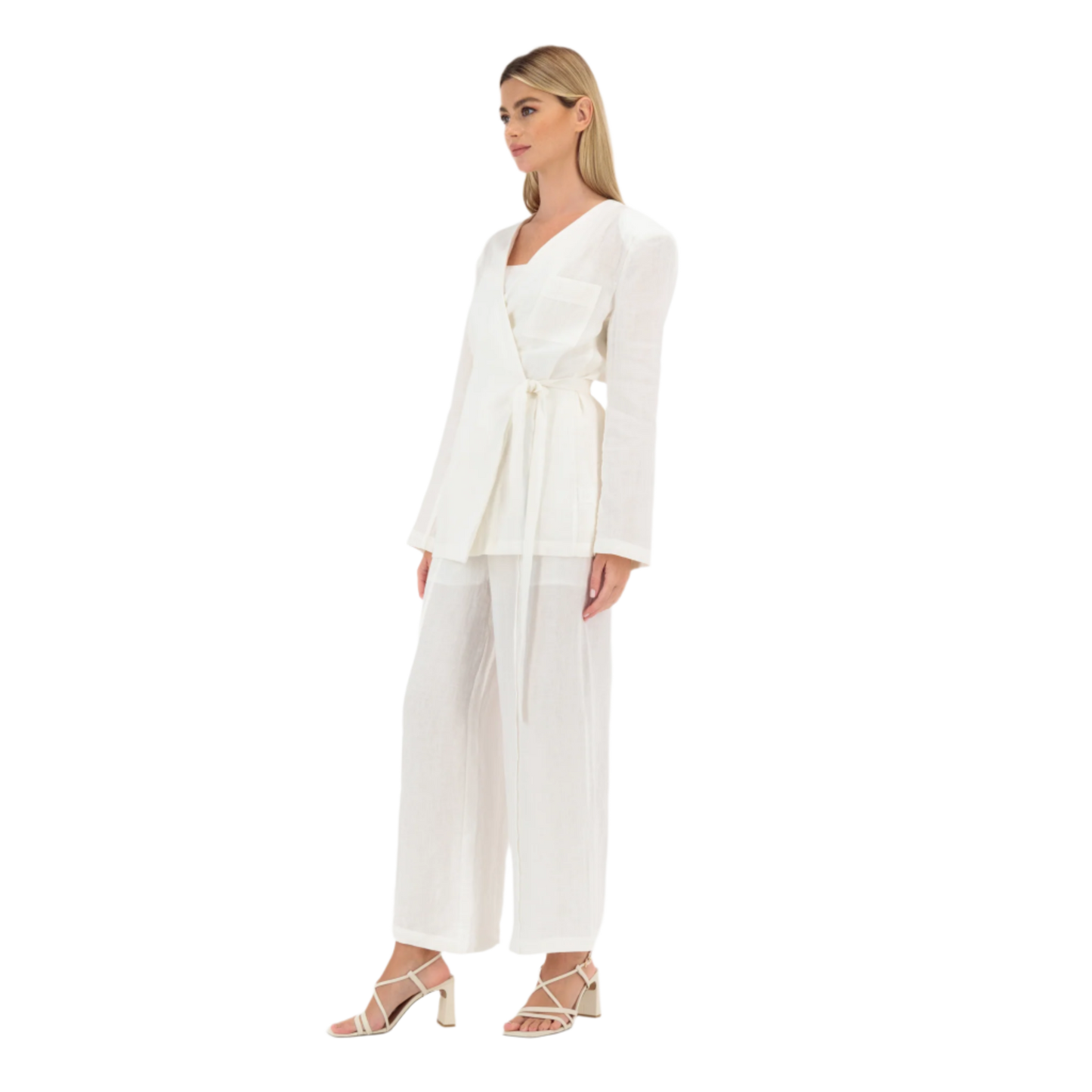 Off-White Linen Set Long Sleeve Blazer & Pants
