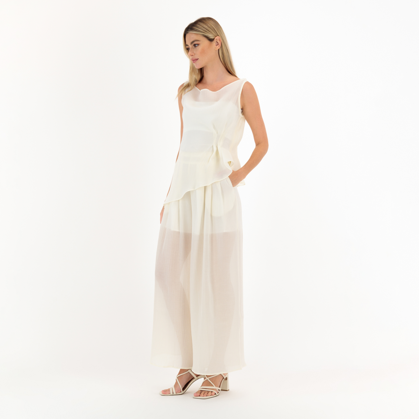 Light Peach Glittery Wrapped Top Set of 3 Pcs