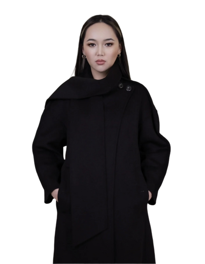 Cashmere Coat With Wrapped Neck Scarf