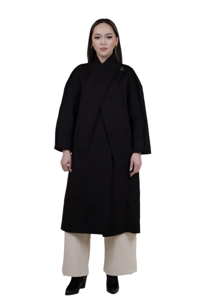 Cashmere Coat With Wrapped Neck Scarf