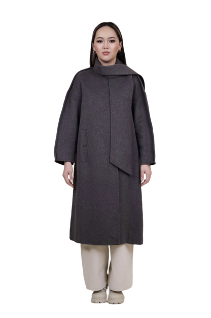 Cashmere Coat With Wrapped Neck Scarf