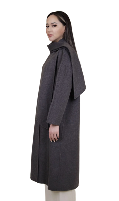 Cashmere Coat With Wrapped Neck Scarf