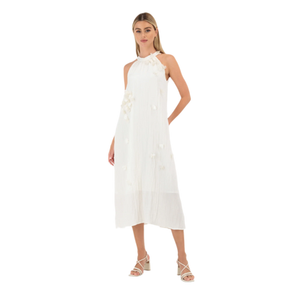Floral Applique Flowy Halterneck Maxi Dress