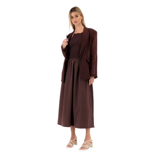 Maroon Summer Dress with Tie-back & Blazer