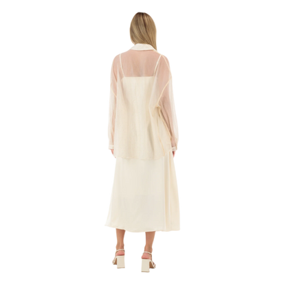 Light Peach Satin Dress With Bling Shirt