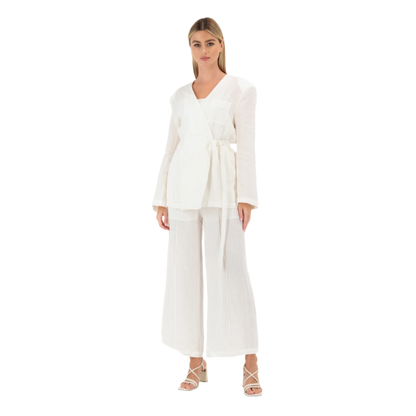 Off-White Linen Set Long Sleeve Blazer & Pants