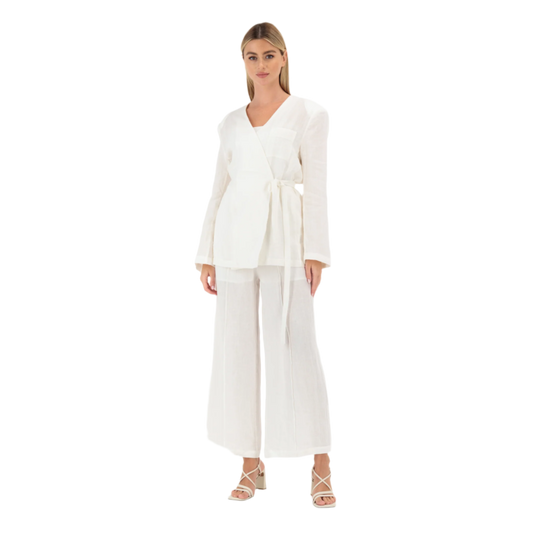Off-White Linen Set Long Sleeve Blazer & Pants